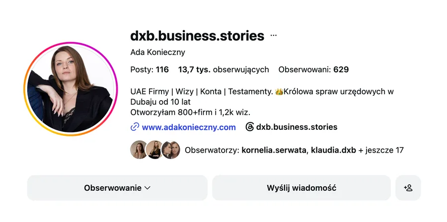 Profil Ady na Instagramie — dxb.business.stories, 13,7 tys. obserwujących